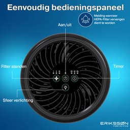 Erikssøn Luchtreiniger Prime - 70 m3/u - Vermindert Stof En Pollen - Met HEPA 13 Filter + Koolstoffilter - Air Purifier - Clean Air — thumbnail 7