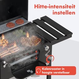 KitchenBrothers Houtskool BBQ - Smoker Barbecue - Verstelbaar Kolenrooster - PFAS Vrij - 42x57cm Grilloppervlak - Zijpanelen - Zwart — thumbnail 5