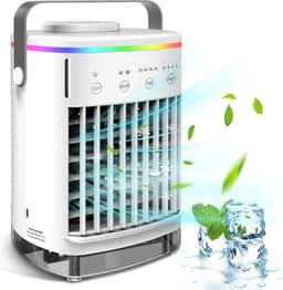 Mobiele airco zonder Slang & Afvoer- 3-in-1 - 4 Snelheden - Mini Ventilateur - Draagbare Aircooler - LED Verlichting- Aircoventilatoren - Voor Slaapkamer & Woonkamer - Wit — thumbnail 1