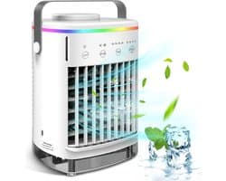 Mobiele airco zonder Slang & Afvoer- 3-in-1 - 4 Snelheden - Mini Ventilateur - Draagbare Aircooler - LED Verlichting- Aircoventilatoren - Voor Slaapkamer & Woonkamer - Wit — afbeelding 1