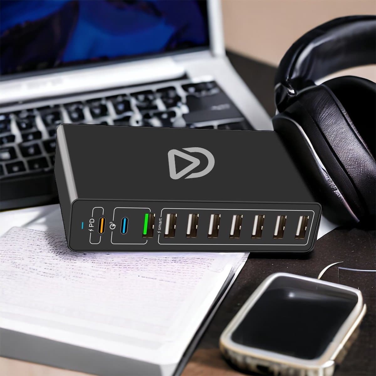 USB snellaadstation 10 poorten| 100 Watt Snellader | USB-10-100W | 8x USB-A 2x USB-C — afbeelding 1