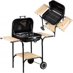 Grote tuingrill met verstelbaar rooster - Barbecue - scharnierend deksel - Grill op wielen - BBQ - Metalen grill - Grill met planken- Houtskoolgrill- Houtskoolbarbecue — thumbnail 1