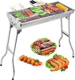 Roestvrijstalen BBQ houtskoolgrill rookgrill opvouwbaar draagbaar voor koken in de open lucht camping wandelen picknick backpacks groot zilver — thumbnail 1