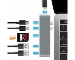 USB C Hub 7 in 1 - USB splitter - USB C hub HDMI - USB C dock - Docking Station Laptop - USB 3.0 - 4K UHD HDMI Geschikt voor Apple Macbook Pro M2 /M1 / Air- Grey - Ntech