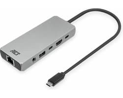 ACT USB-C 4K / 8K 60Hz dockingstation voor 1 HDMI monitor, 2,5 Gigabit ethernet, USB-C 10Gbps, USB-A 10Gbps, 3,5mm audio, PD pass-through AC7095