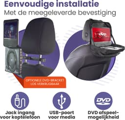 Caliber Draagbare DVD Speler Auto - 7 Inch - Draagbare DVD Speler - Inclusief hoofdsteun houder - Draaibaar Scherm met USB en Accu - Zwart (MPD107) — thumbnail 3