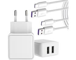 Gecertificeerde Dubbele USB Adapter + 2x USB naar USBC Kabels - 1 Meter -12W Oplader - Universeel