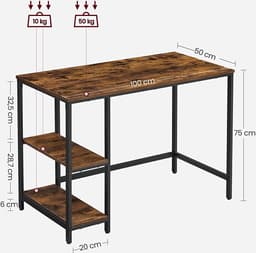 MIRA Home - Bureau - Computertafel - Bruin/Zwart - Hout/Staal - 50 x 100 x 75 cm — thumbnail 2