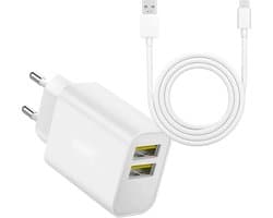 Oplaadstekker + USB C naar USB A Kabel - 12W/2.4A - 1 Meter - Wit - Oplader Lader Stekker Oplaadkabel Snoer