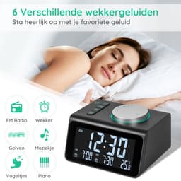 Digitale Wekkerradio - Wekkers digitaal - Klokradio - Voor kinderen & Volwassenen - Dimbaar - Dubbel alarm — thumbnail 2