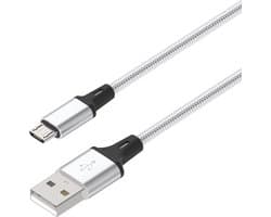 Micro USB kabel 1 meter | Datakabel Oplaadkabel | USB-A naar Micro USB 1M | Fastcharger Quickcharge Snelladen | Gevlochten kabel geschikt voor Samsung Smartphone Telefoon | Controllers | Koptelefoons | Kobos E-reader - Zilver LB112