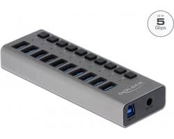 DeLOCK USB hub met 10 poorten en aan/uit schakelaars - USB3.0 - externe 12V voeding / grijs - 1 meter