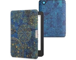 kwmobile e-reader hoesje geschikt voor Kobo Aura Edition 2 hoes - E reader flip case met magnetische sluiting - Ereader cover - Mandala design in geel / donkerblauw