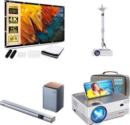 UpLiving® LCD Mini Beamer | Soundbar met subwoofer | Projectiedoek 120 inch | Beamerbeugel | Met WiFi | Met Bluetooth | Native Full HD | 10.000:1 Contrastratio | 8.000 Lumen | Projector - Mini Beamer - Afstandsbediening - Draagtas — thumbnail 1