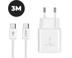 WISEQ Oplader voor Samsung - 3 meter kabel - USB C Snellader - wit