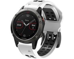 Stravo Zachte Siliconen Bandje met Dubbele Gesp - Garmin Fenix 5 (Plus)/Fenix 6 (Pro)/Fenix 7 (Pro-Sapphire-Solar)/Fenix 8-47mm/Fenix E-Garmin Epix (Pro) Gen 2-47mm - QuickFit 22mm Siliconen Horlogeband voor Garmin smartwatches - Wit
