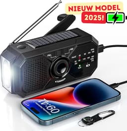 Noodradio Solar Opwindbaar - Model 2025 - Noodpakket - Solar Powerbank - Radio op Batterijen - Zaklamp - Powerbank Zonneenergie - Nood radio Opwindbaar - Zwart — thumbnail 4