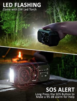 Noodradio Solar Opwindbaar - Model 2025 - Noodpakket - Solar Powerbank - Radio op Batterijen - Zaklamp - Powerbank Zonneenergie - Nood radio Opwindbaar - Zwart — thumbnail 3