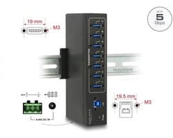 Delock Externer Industrie Hub 7 x USB 3.0 Typ-A mit 15 kV ESD Schutz
