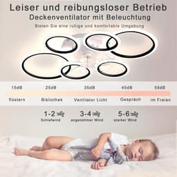 LuxiLamps - 6 Ringen LED Plafondventilator - Zwart - 6 Snelheden - Smart lamp - Dimbaar Met Afstandsbediening & APP - Moderne Cirkel Ventilator Licht - Kroonluchter Ventilator — thumbnail 4