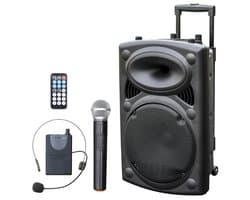 PORT12VHF BT Draagbare Luidspreker 12 700W MAX Met 2 Microfoons VHF Afstandsbediening en Beschermhoes Bluetooth USB SD 5 Tot 7u Autonomie Speaker Box