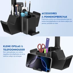 StayPowered Dubbele Controller Houder met Headset Stand - Ruimtebesparende en Stabiele Organisatie - 360° Draaibare Headset Haak - Stevige Controller Houder - Extra Opbergvakken - Antislip Basis - Zwart - Levering Sneller dan Aangegeven! — thumbnail 4