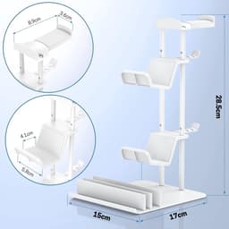 StayPowered Headset Stand & Controller Houder - Compact en Stijlvol voor Georganiseerde Gaming Setup - Stevige Aluminium Staaf - Metalen Basis voor Stabiliteit - Antislip Siliconen Voet - Wit - Levering Sneller dan Aangegeven! — thumbnail 5