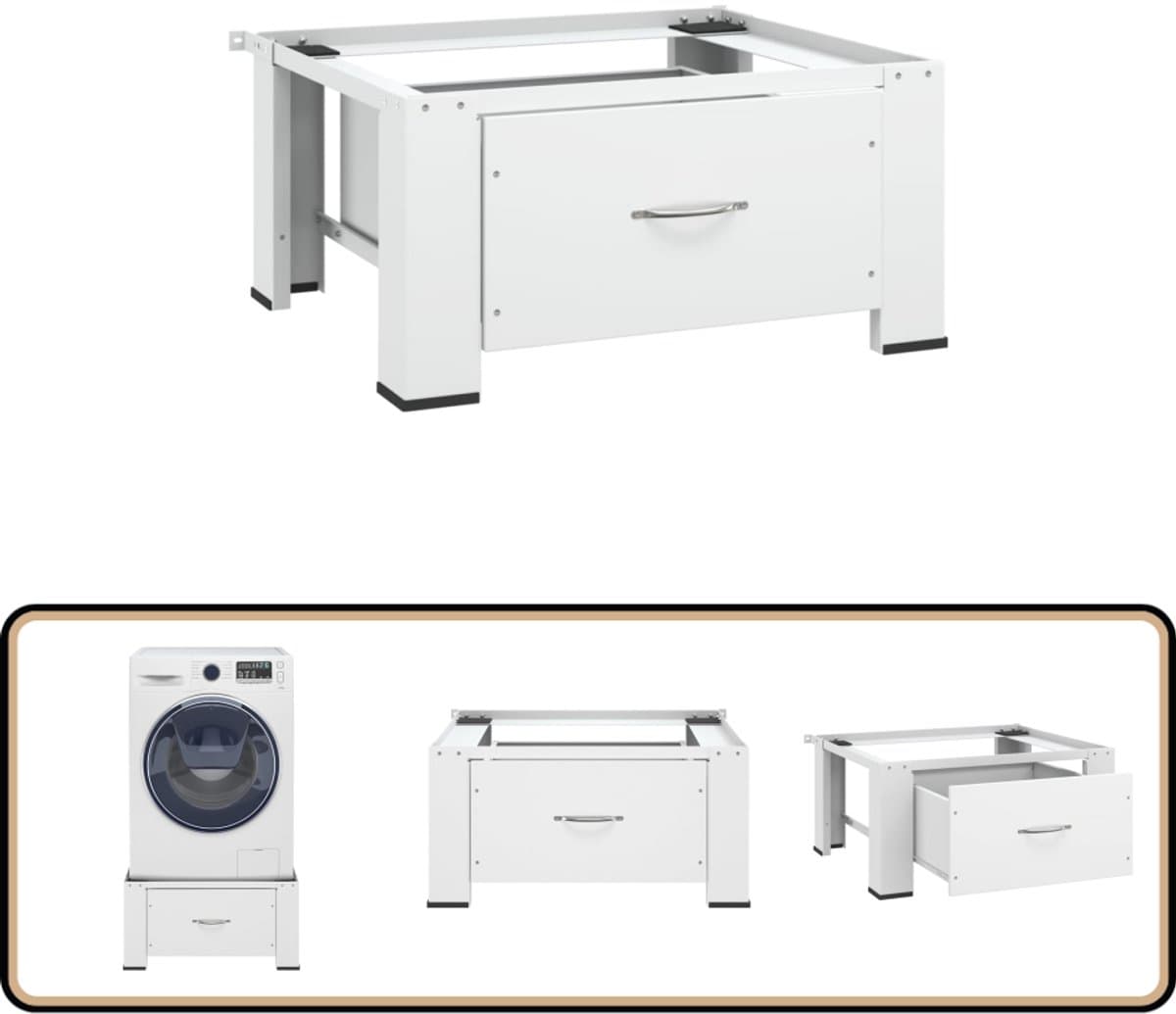 vidaXL Wasmachineverhoger met lade - Wit, 100 kg Wasmachine Verhoger - Wasmachine Stand - Wasmachine Voeten - Wasmachine Verhoogt - Opberglade — afbeelding 1