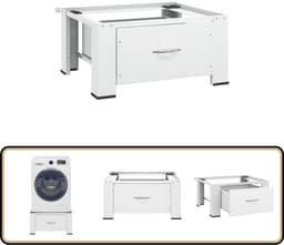 vidaXL Wasmachineverhoger met lade - Wit, 100 kg Wasmachine Verhoger - Wasmachine Stand - Wasmachine Voeten - Wasmachine Verhoogt - Opberglade — thumbnail 1