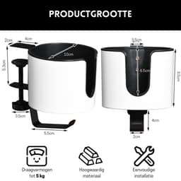 StayPowered 2-in-1 Hoofdtelefoon & Bekerhouder - Houd Je Bureau Georganiseerd - Eenvoudige Installatie - Antislip Design - Wit - Levering Sneller dan Aangegeven! — thumbnail 2