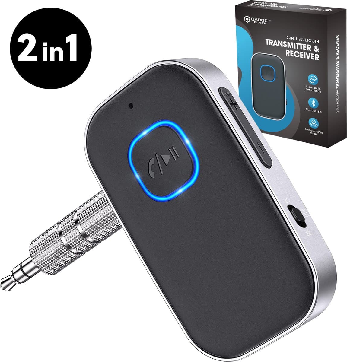 2 in 1 Bluetooth Receiver & Transmitter - BT 5.0 - 3.5MM AUX - Bluetooth Ontvanger - Handsfree Bellen - Bluetooth Audio Receiver - Bluetooth via AUX — afbeelding 1