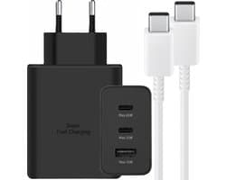 BSTNL USB C Snellader 65W + USB-C 65W Kabel 1M - Geschikt voor al jouw USB-C Apparaten - Universeel - Oplader - 3 Poorten - 2x USB-C & USB-A - Fast Charger - Snellader - USB-C-Adapter - USB Stekker - Zwart