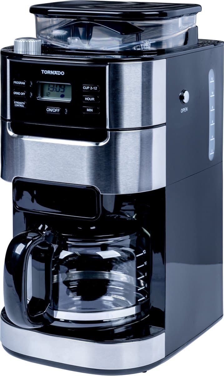 Tornado TCM-1025A-GS - Koffiezetapparaat met Bonenmaler - 1.5L - 12 Kopjes - Timer — afbeelding 1