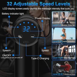 Mini Massagepistool met 32 Snelheden en LCD-scherm - Draagbaar Massageapparaat voor Spierpijn en Vermoeidheid — thumbnail 2