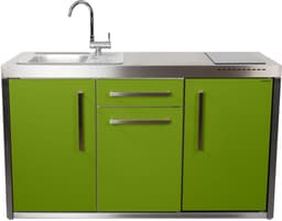 Minikeuken BeNeLux Stengel MO150 S voorgemonteerde metalen outdoor keuken met koelkast - inductie kookplaat - water en electriciteits aansluiting inclusief alle toebehoren Appel Groen — thumbnail 1