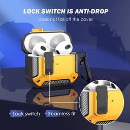 Sounix Hoesje geschikt voor Airpods Pro 1 / 2 - Met schoonmaak borstel - Airpods Pro Hoesje - Armor Case met Lock - Geel — thumbnail 2