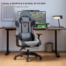 FOXSPORT Gamestoel - Gaming Chair - Ergonomisch - Verstelbaar - Met lendensteun en hoofdsteun - Met voetsteun - Bureaustoel - Racing -Zwart/Grijs — thumbnail 5