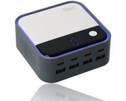 USB-C Snellader 120W – 8-Poorts GaN Oplader met LED Display (4x USB-C 100W + 4x USB-A 22.5W) – Snelle Oplader voor Laptop, Smartphone en Tablet