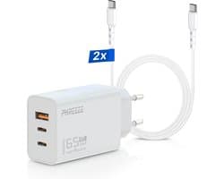65w usb C oplader - 3 Poorten - incl 2x usb C naar usb C kabels - 2 Meter - snellader - oplader voor telefoon en laptop - quick chage - snel lader
