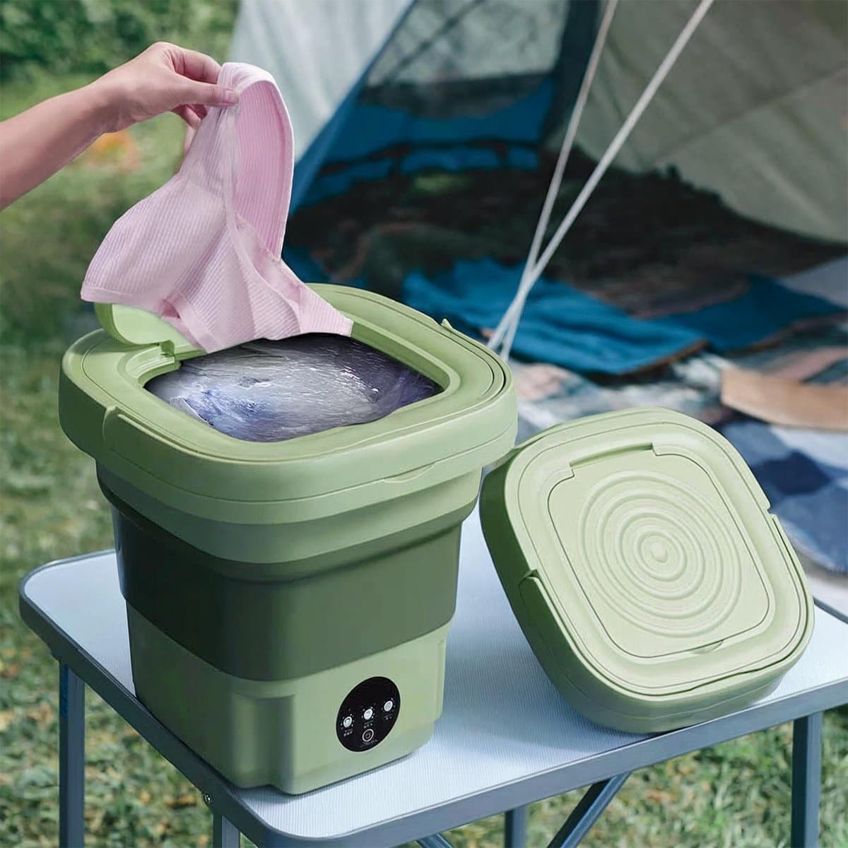 Aqua Laser Mini-wasmachine | Camping-wasmachine | Draagbare mini-wasmachine | Studenten Wasmachine | groen — afbeelding 1