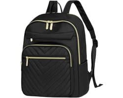 Twenty Two™ Reis laptop rugzak | schoolrugzak met 9 vakken | 2-way ritssluiting | geschikt voor 12-13 inch laptop-Ipad |30x12x40cm| waterdicht/oxford stof |laptoptas-reistas-schooltas dames-tieners |rugzak voor reizen-school-werk | zwart-goud patroon