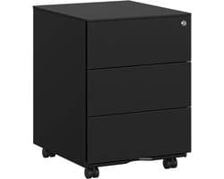 Luxe Stalen Ladeblok op Wielen mobiele archiefkast, afsluitbaar, met 3 laden, opslag van dossiers, kantoorbenodigdheden, voorgemonteerd, kantoor, thuiskantoor, 39 x 45 x 55 cm (L x B x H), mat zwart