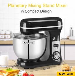 Keukenmixer - Deegmachine - Keukenmachine - Deegmixer - Kneedmachine - 6L - 4Kg - 1200W - RVS - Zwart — thumbnail 4
