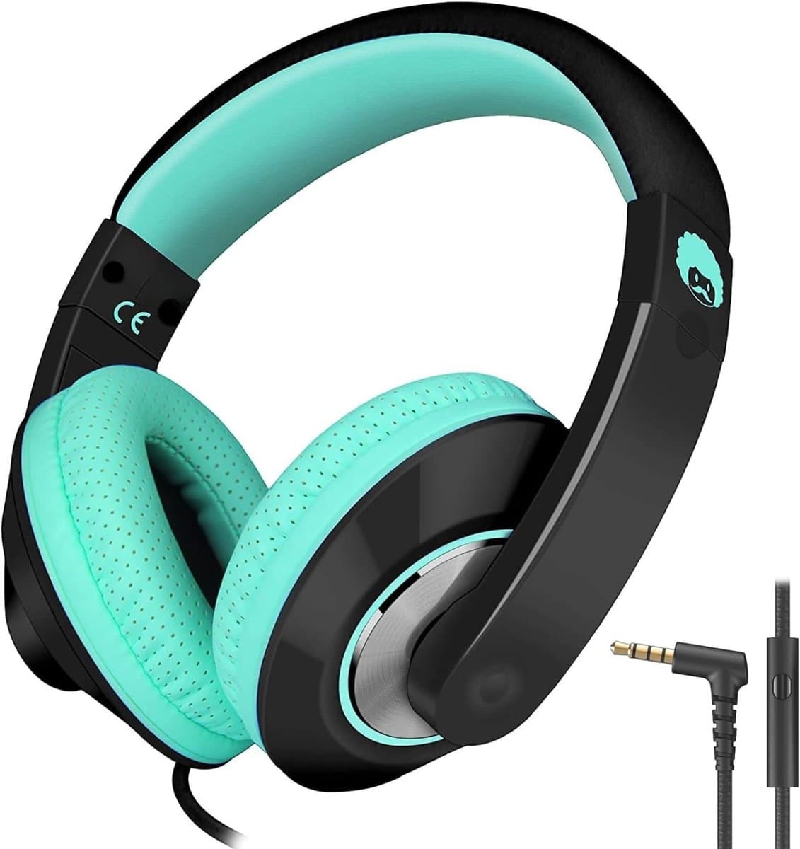 StayPowered Kinderkoptelefoon - Perfect Geluid & Ultiem Comfort - Verstelbaar - HD Microfoon - Kraakhelder Stereo - Zachte Oorkussens - Duurzame Kabel - 3.5mm Jack - Zwart/Cyaan - Levering Sneller dan Aangegeven! — afbeelding 1
