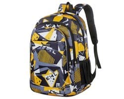 Stevige rugzak | geel | 25 liter | meisjes jongens rugzak | schooltas - studentenrugzak | geblokt vakjes patroon | geschikt voor laptop voor jongens en meisjes of heren en dames