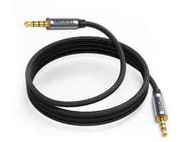 MMOBIEL 3.5mm Audio Male to Male Jack Aux kabel - 4-Polige TRRS Jacks - Aux to Aux Verlengkabel - Audio en Microfoon Functie - Geschikt voor Hoofdtelefoon, Laptop, Telefoon, Luidspreker etc. - 1M