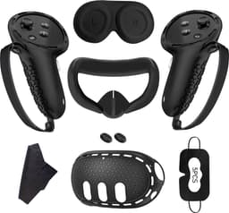 YONO Accessoires Set geschikt voor Meta Quest 3 - Grip Case Controller - Siliconen Cover Face en VR Bril - Oculus - 9in1 - Zwart — thumbnail 1