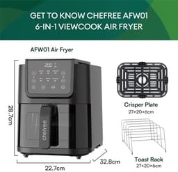 Boleen - 6 In 1 Friteuse En Broodrooster - Broodroosters - Friteuse 5 Liter - 1500W - Snelle Luchtcirculatie - Led Touchscreen — thumbnail 4
