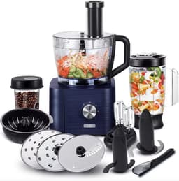 J&R Keukenmachine - Alles in 1 keukenmachine - Multifunctionele keukenmachine - Blender - Vleesmolen - Garde - Kneder - Shredder - Sinaasappelpers - Hakselaar - Blender - 1100W - Blauw — thumbnail 1