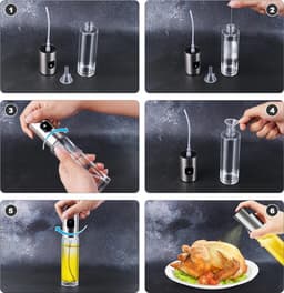 Waledano® Luxe RVS Olijfolie Sprayer 100ml – Navulbare Glazen Olie Fles | Verstuiver voor BBQ, Grill, Airfryer, Salades & Gezond Koken | Drukverneveling voor Perfecte Dosering — thumbnail 4